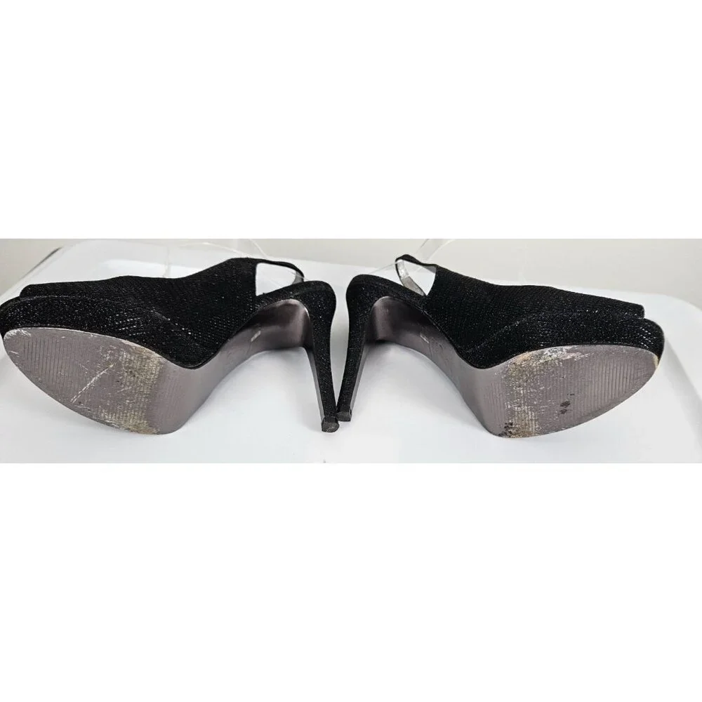 Adrianna Papell Womens Size 7 Black Glitter Peep Toe Slingback High Heels 4.5
